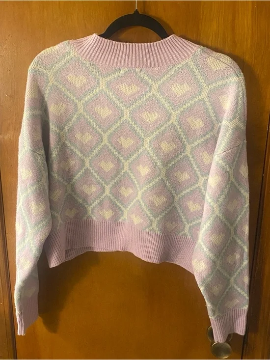 wild fable Pastel Pink & Cream Heart-Pattern Crewneck Sweater - Picture 4 of 4